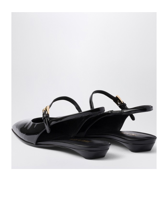 Prada Mary Jane Patent Pointy-toe Slingback Ballerina Flat In Black