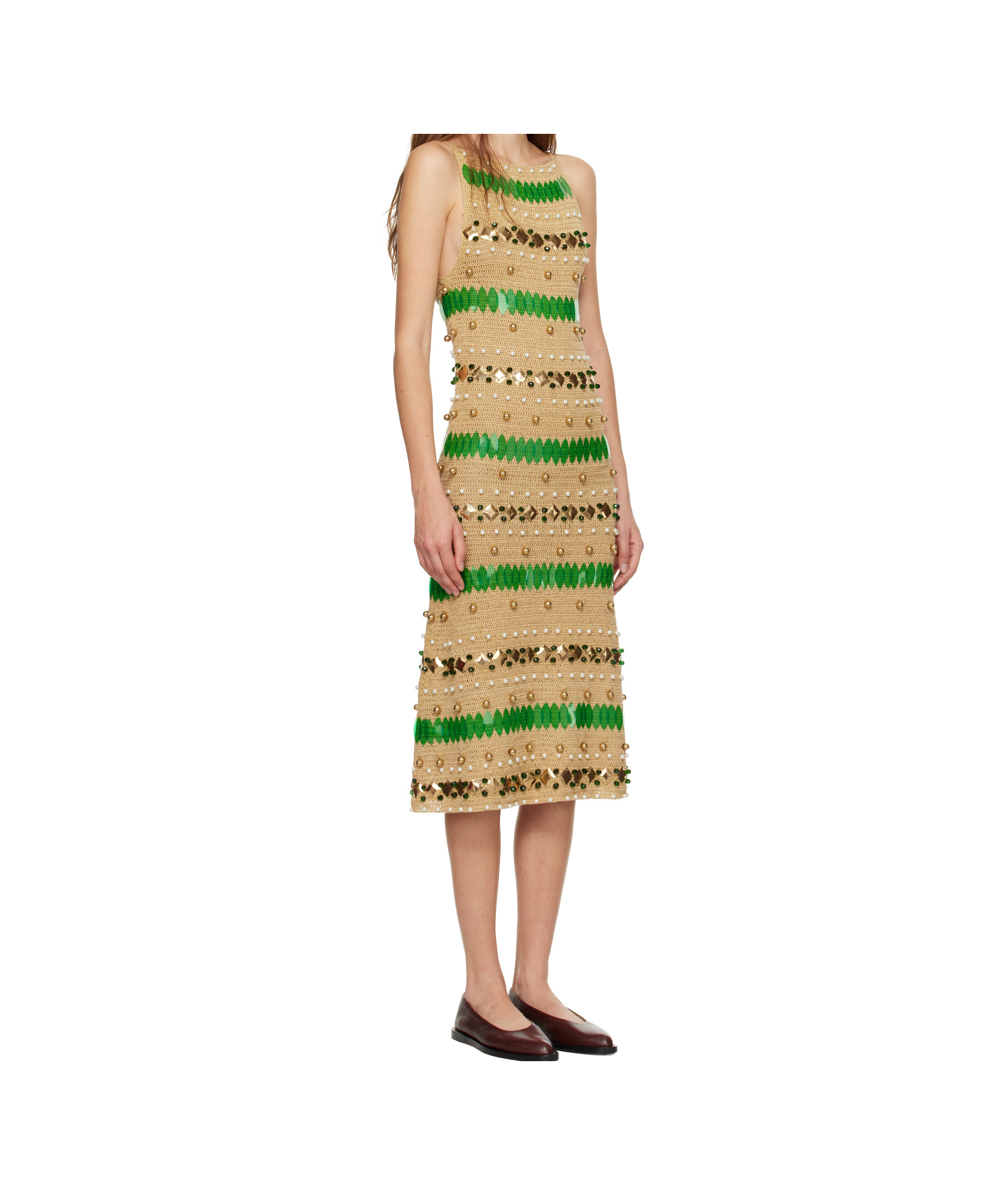 Bode Off-shoulder Dress In Nude