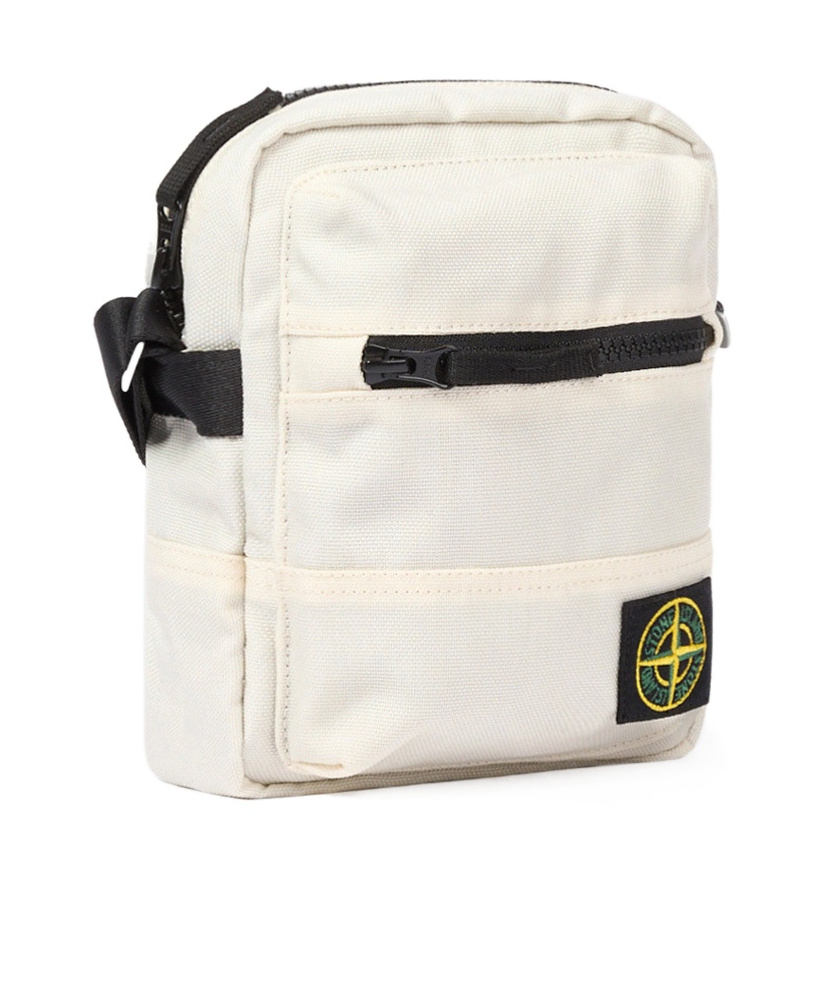Stone Island Pouch Bag With Zip Compartments And Adjustable Strap In White