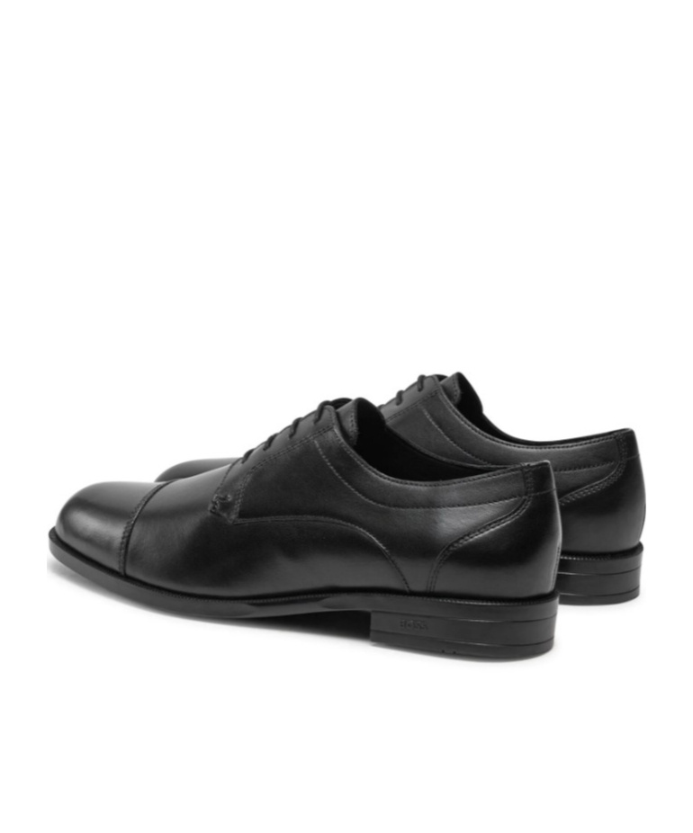 Hugo Boss Grained-leather Derby Shoes With Anti-slip Sole In Black