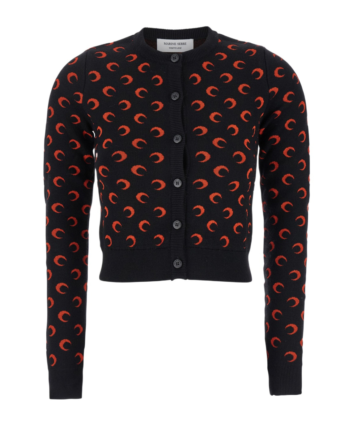 Marine Serre Black Moon Jacquard Knit Fitted Cardigan In Black