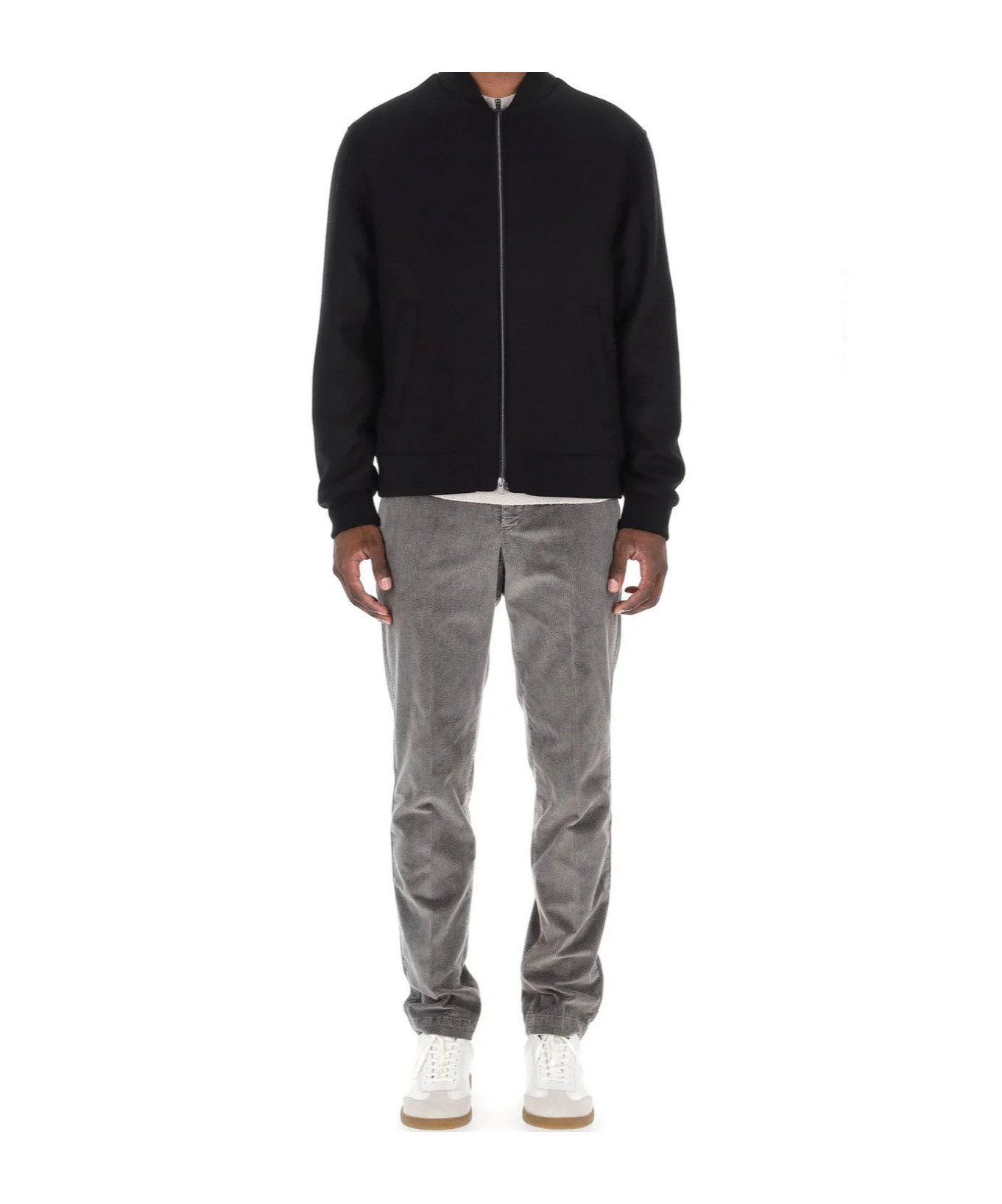 Herno Ribbed Collar Bomber Jacket And Pockets In Black