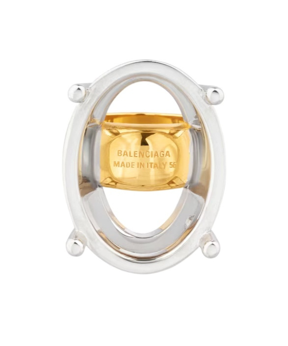 Balenciaga Women's Frame Oval Ring In Shiny Silver/shiny Gold In Metallic
