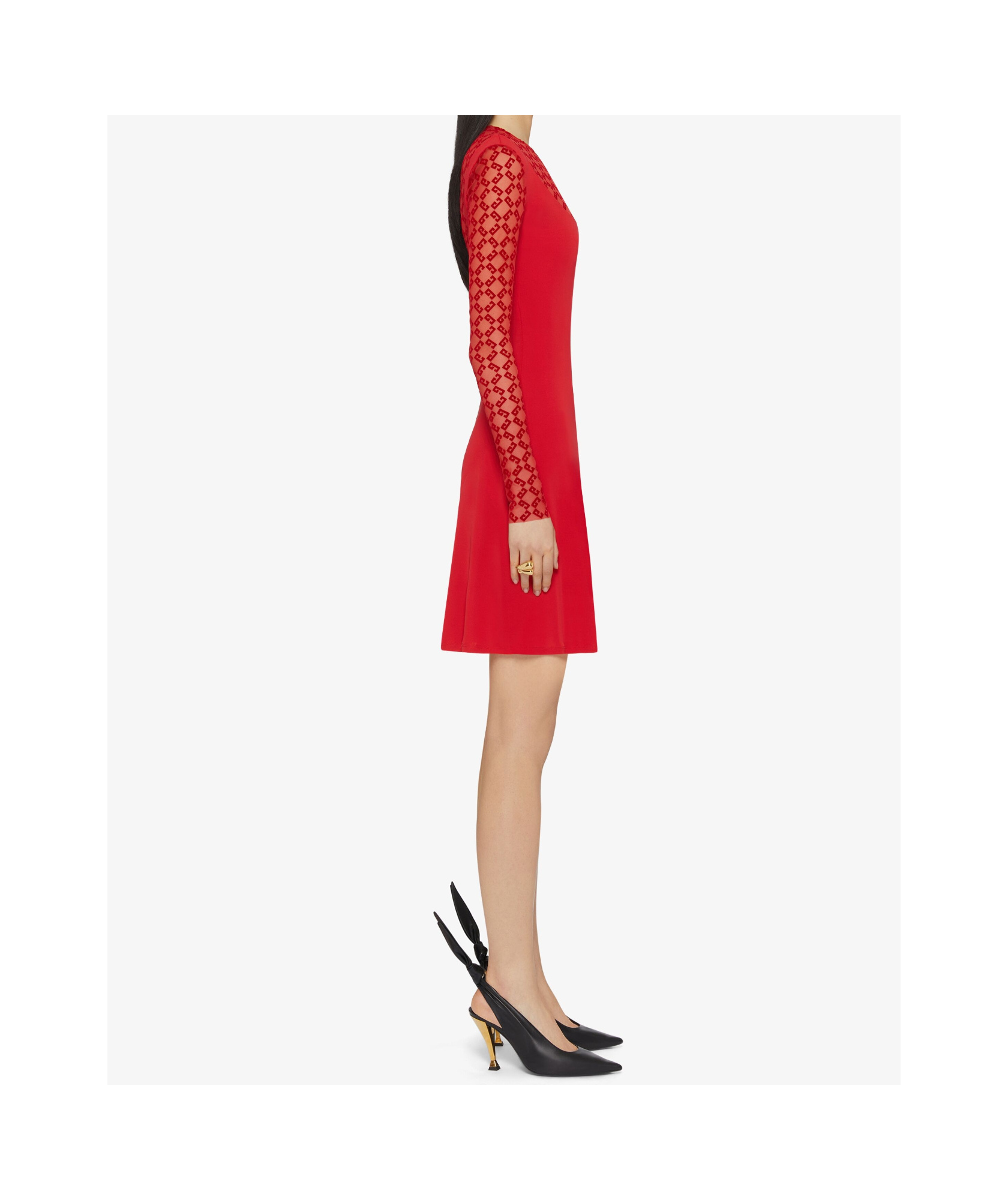 Givenchy Dress In Jersey And Monogram 72 Tulle In Red