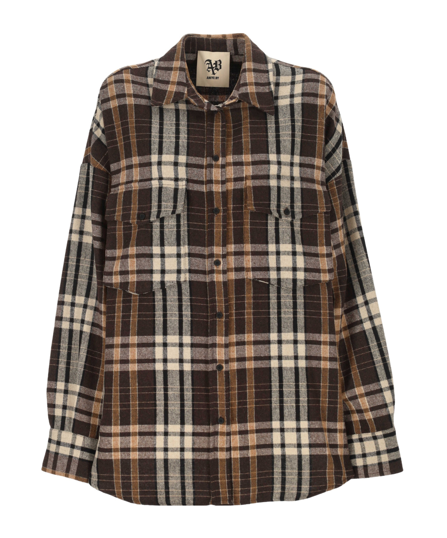 Aniye By Check-pattern Pocket-chest Shirt In Brown