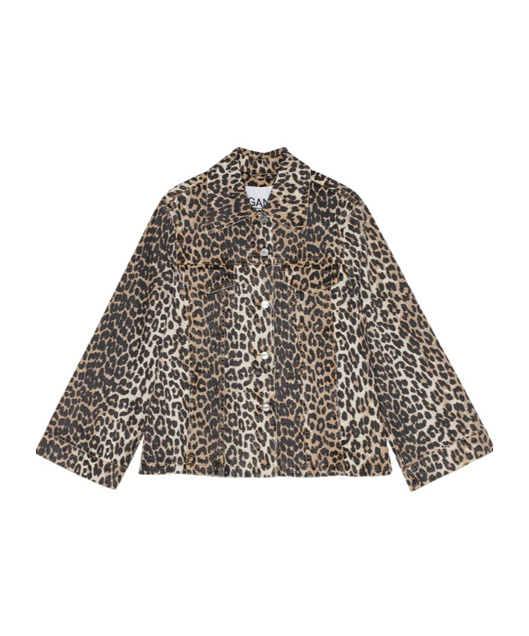Ganni "leopard Print Denim Jacket" In Nude