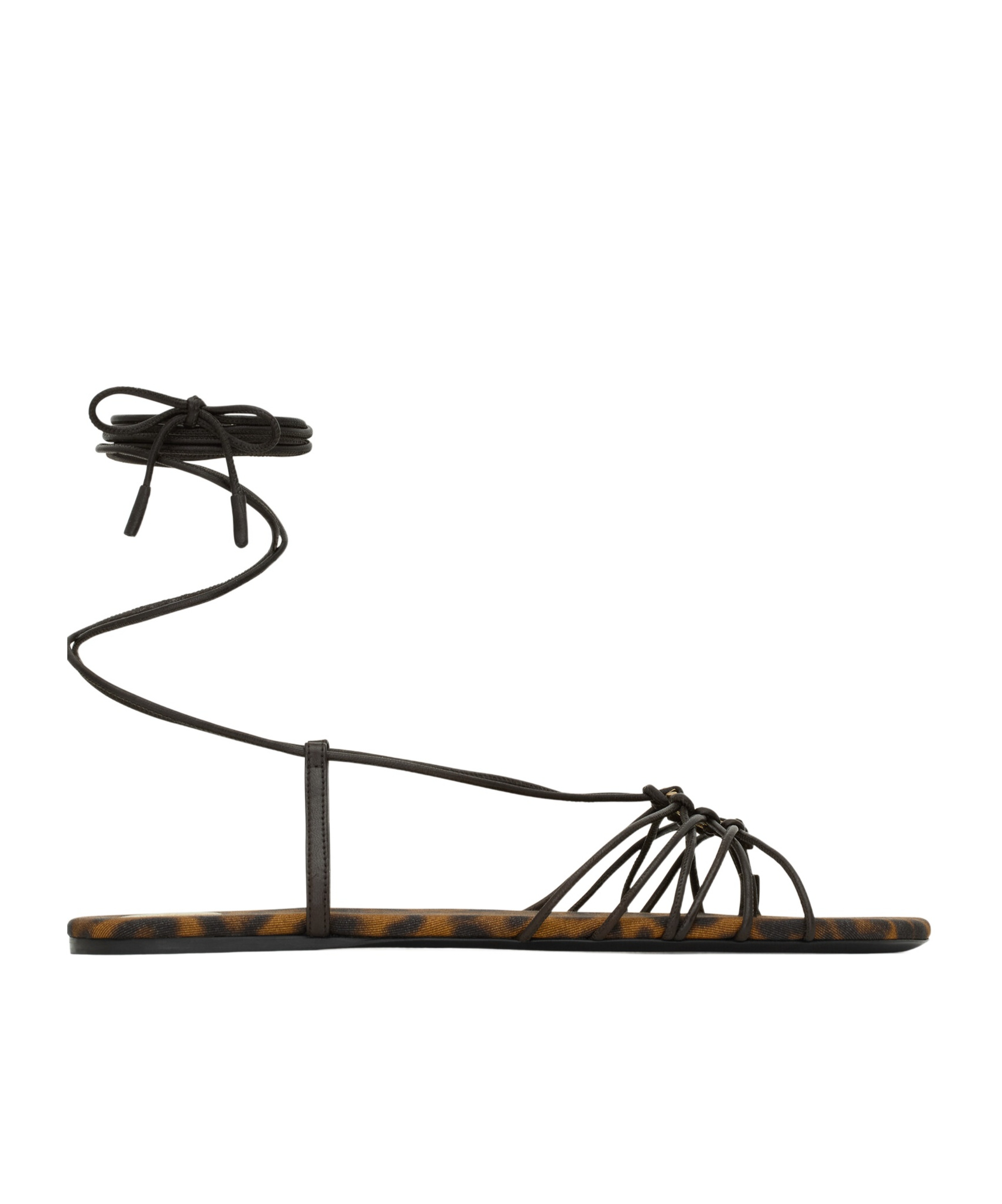 Saint Laurent Ankle Strap Babylone Flat Sandals Shoes In Brown