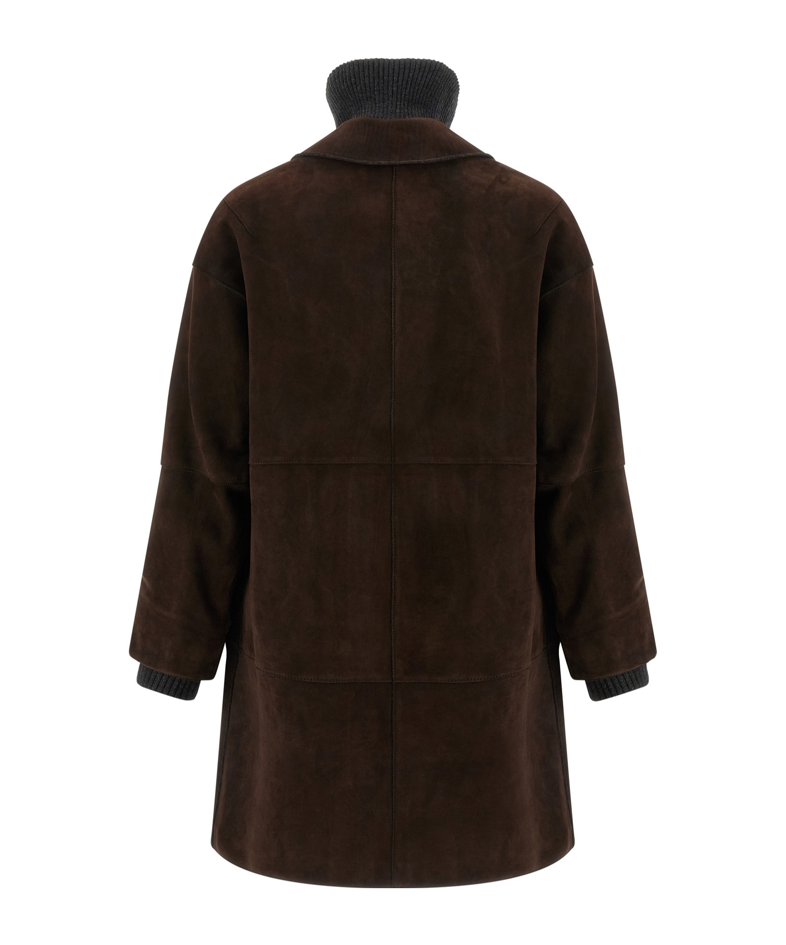 P.a.r.o.s.h Suede Coat With Knit Insert And Front Button Closure In Brown