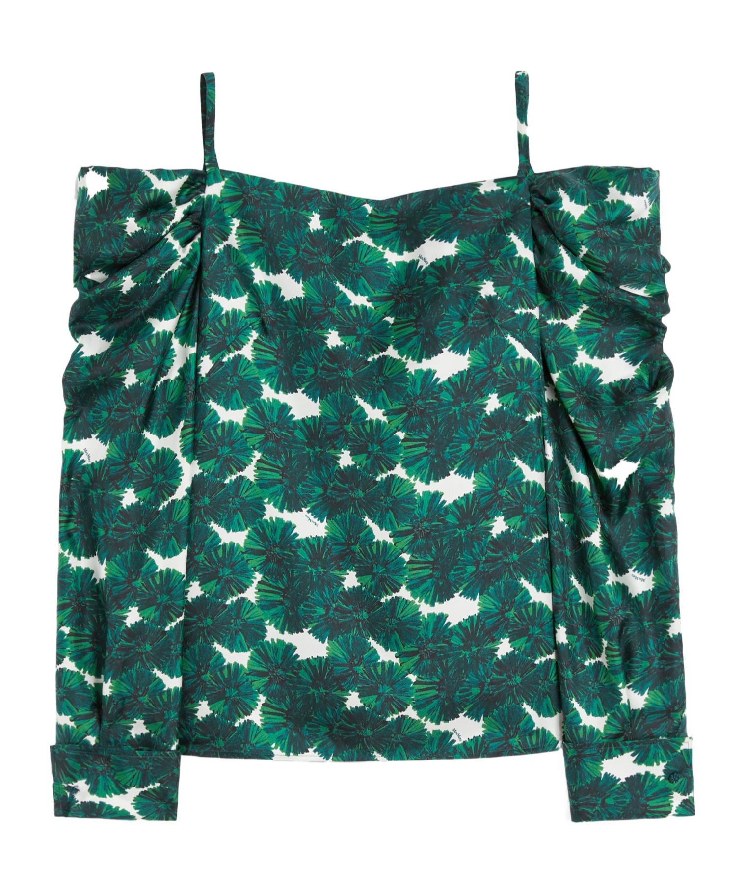 Max Mara Printed Silk Off-the-shoulder Blouse In Green