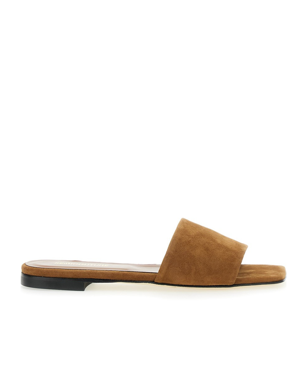Semicouture Semi Couture Brown Slide Sandals In Suede Woman In Brown