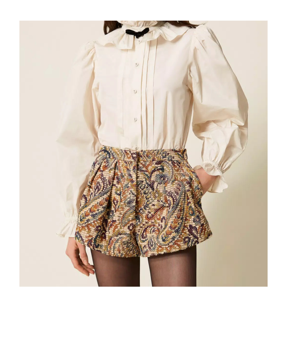 Twinset Taffeta Shirt With Velvet Ribbon In Animal Print