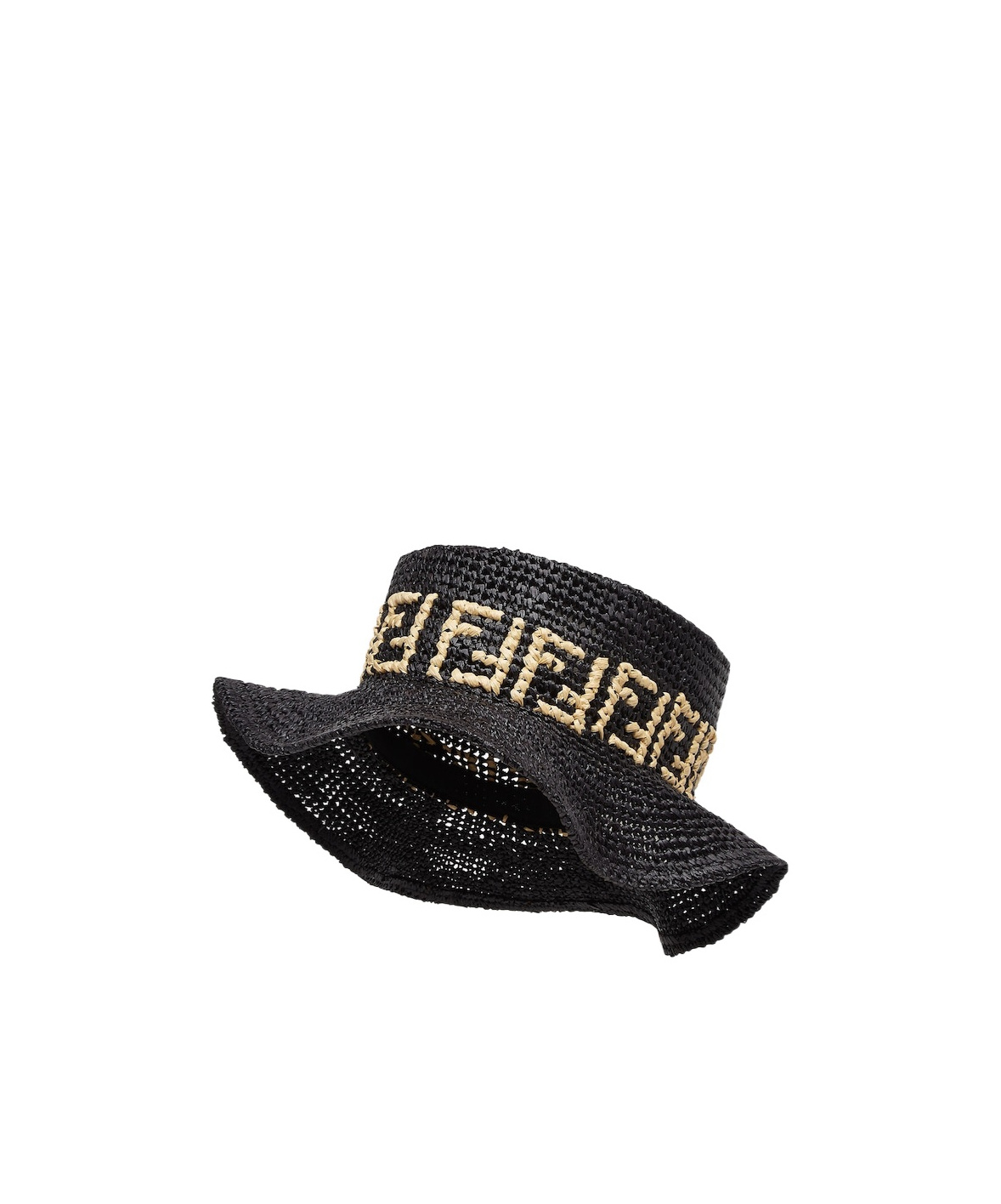 Fendi Monogram-pattern Raffia Hat In Black