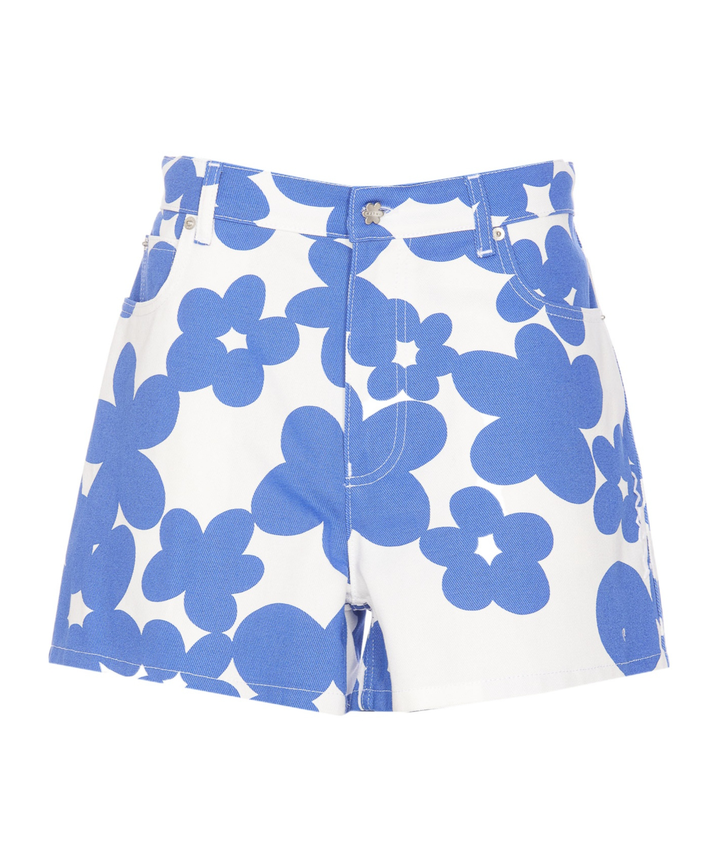 Marni High Waist Printed Shorts With Belt Loops In Blue