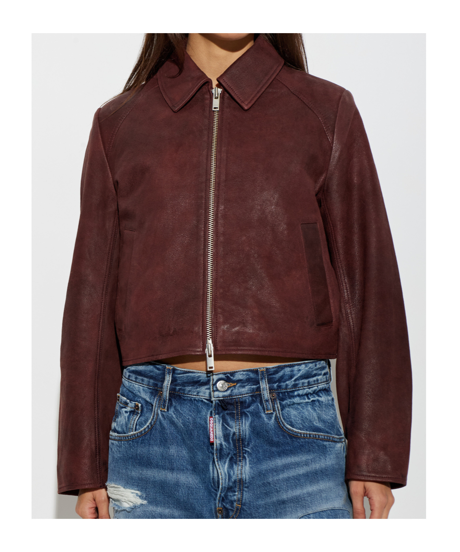 Samsoe & Samsoe Collared Long-sleeved Leather Jacket In Brown