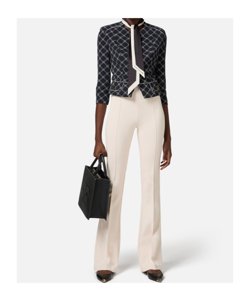 Elisabetta Franchi Printed Crepe Jacket In Black