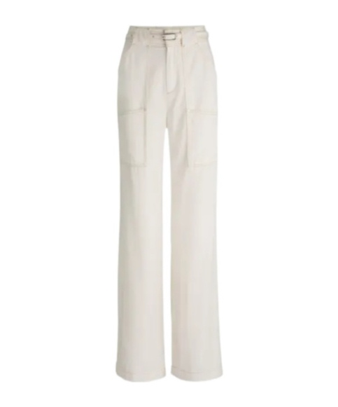 Hugo Boss Wide-leg Trousers With Belt And Pocket Detailing In White