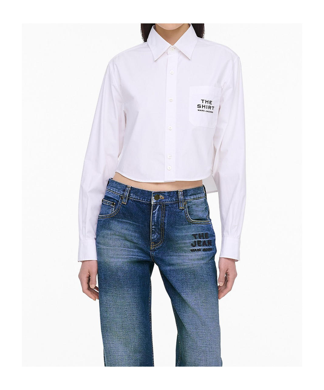 Marc Jacobs Womens The Cropped Text-embroidery Cotton Shirt White In White