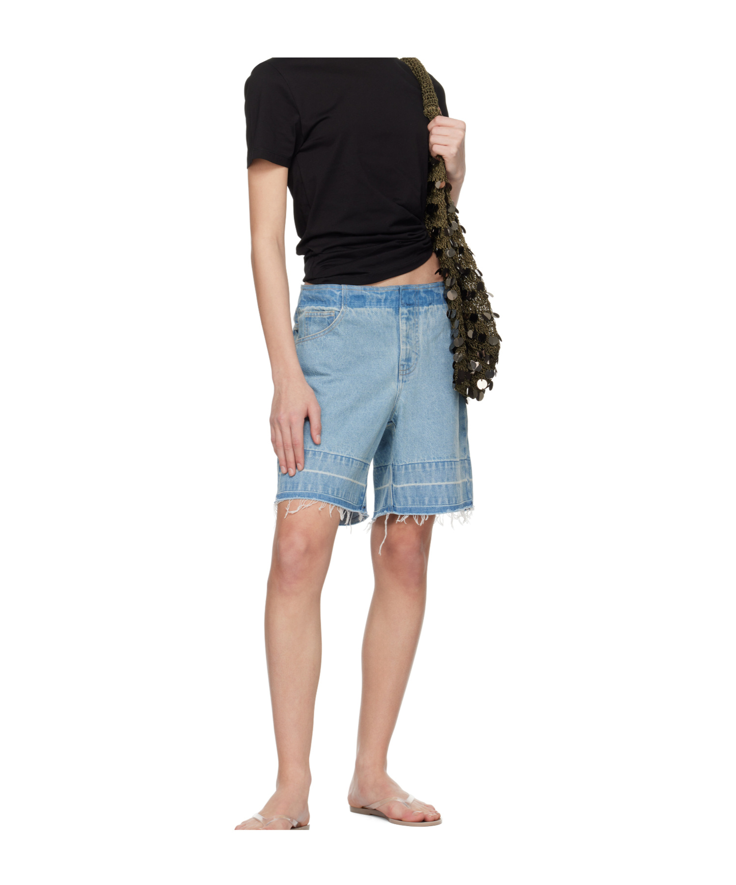 Christopher Esber Womens Indigo Mid-rise Raw-hem Denim Shorts In Blue