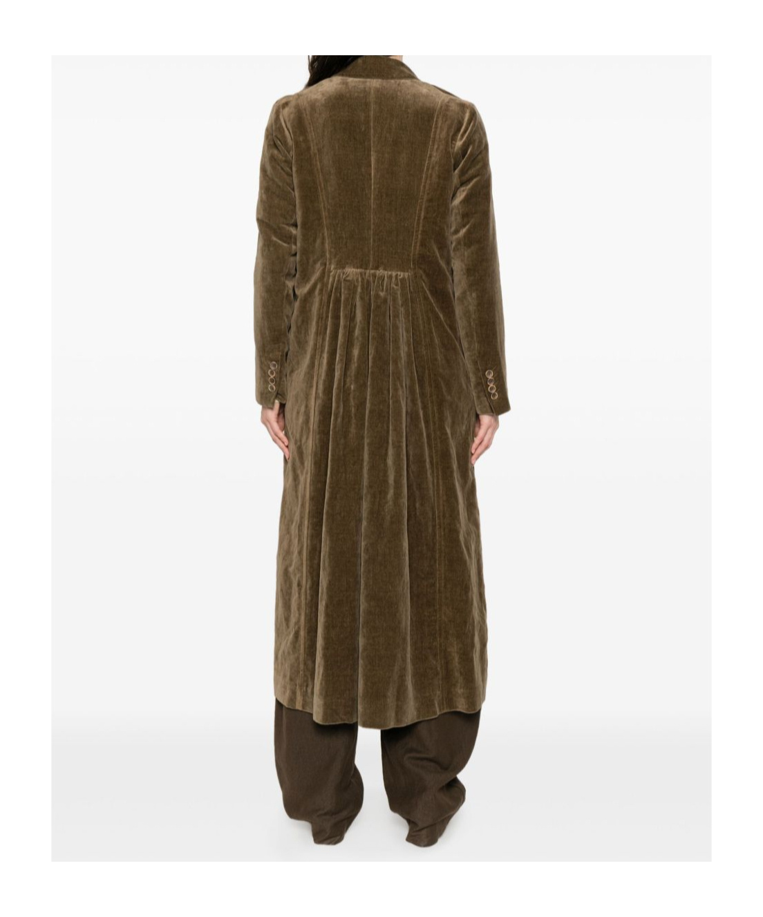Uma Wang Velvet Texture Camelot Coat With Peak Lapels In Green