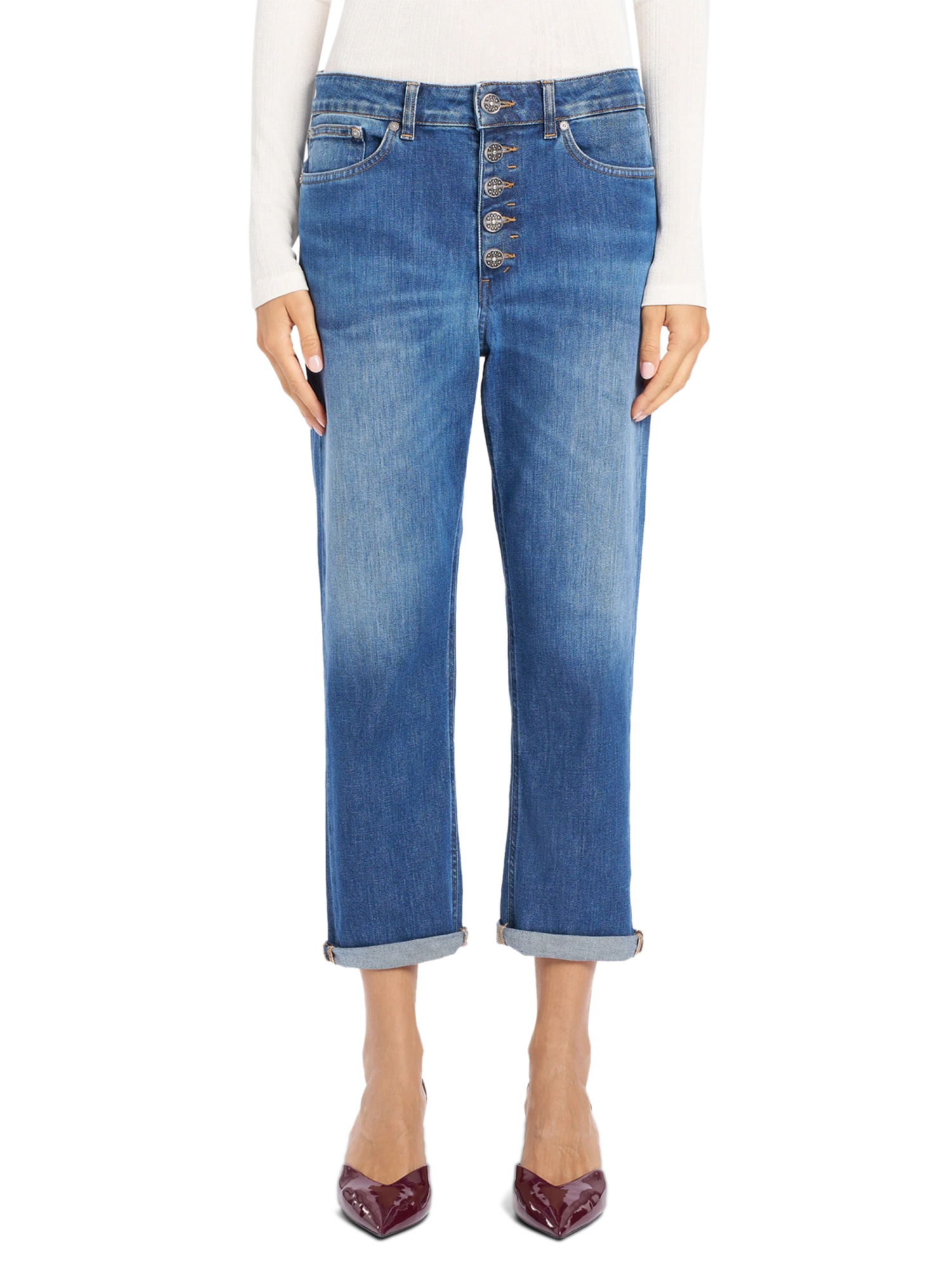 Dondup Tailored Straight Leg Trousers In Cotton-elastane Blend In Blue