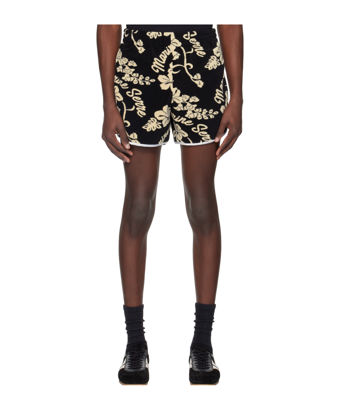Marine Serre Jacquard Towelling Shorts In Black