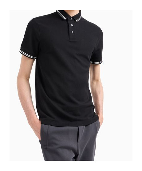 Emporio Armani Classic Piqué Polo Shirt With Polished Collar In Black