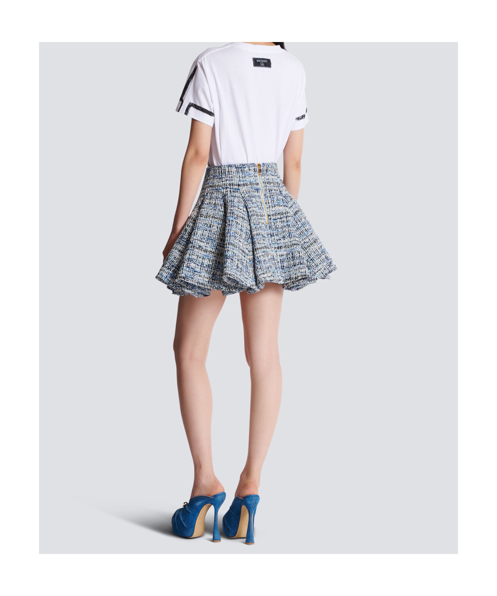 Balmain Space-dyed Cotton-blend Miniskirt In Gray