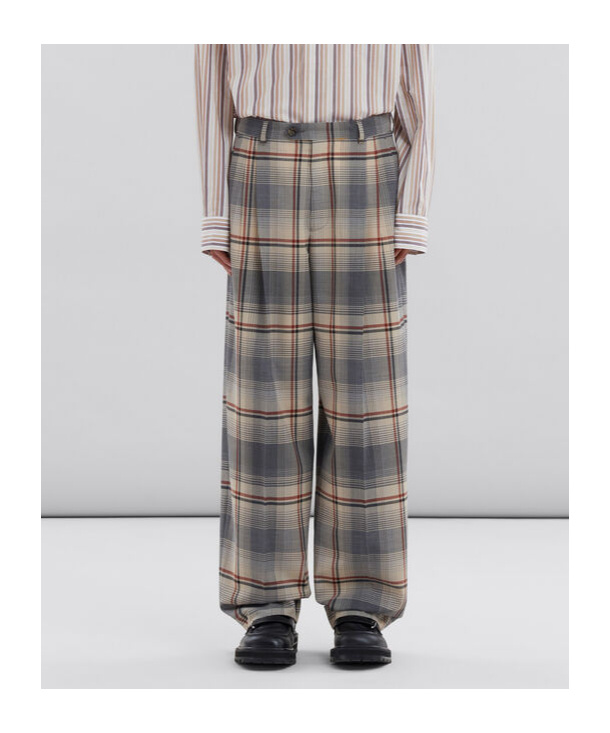 Marni Plaid Tapered Trousers In Gray