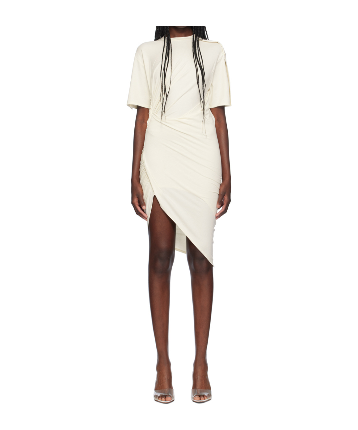 Mugler Pierced Draped T-shirt Dress In White