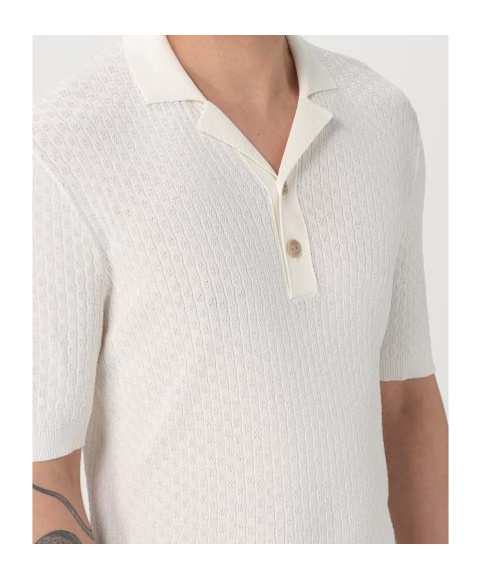 Eleventy Textured Cotton Polo With Ribbed Collar