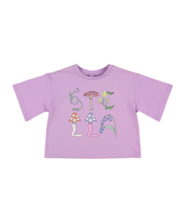 Stella Mccartney Babies' Printed Cotton Jersey Cropped T-shirt In Purple