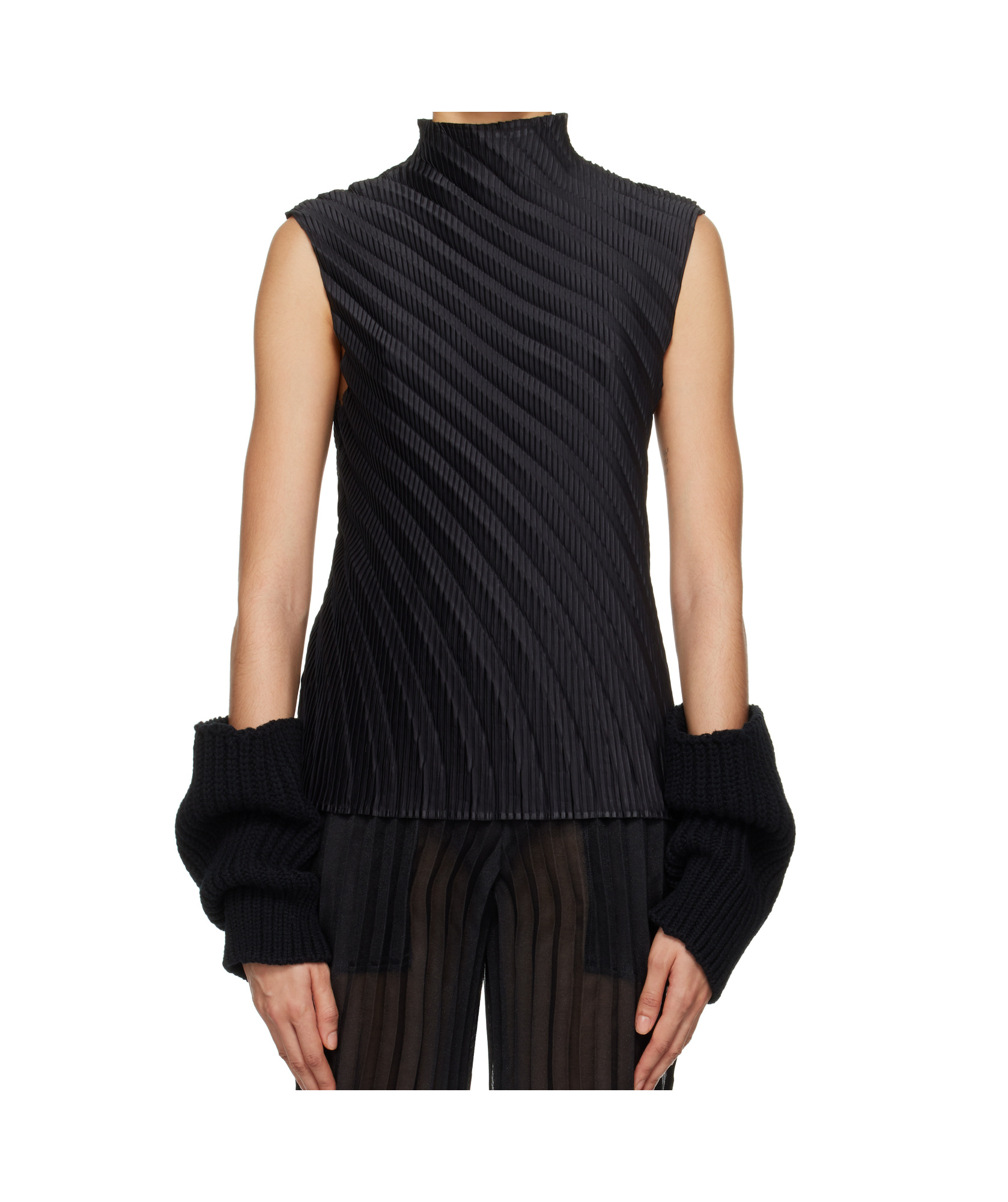Shop Issey Miyake Turtleneck Vest In Black