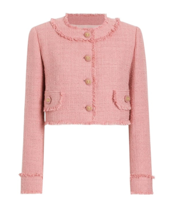 Dolce & Gabbana Pink Crop Jacket With Logoed Buttons In Pink