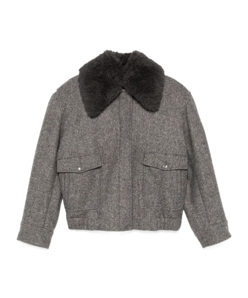 Stella Mccartney Teddy Wool Trimmed Zipped Jacket Unlined In Gray