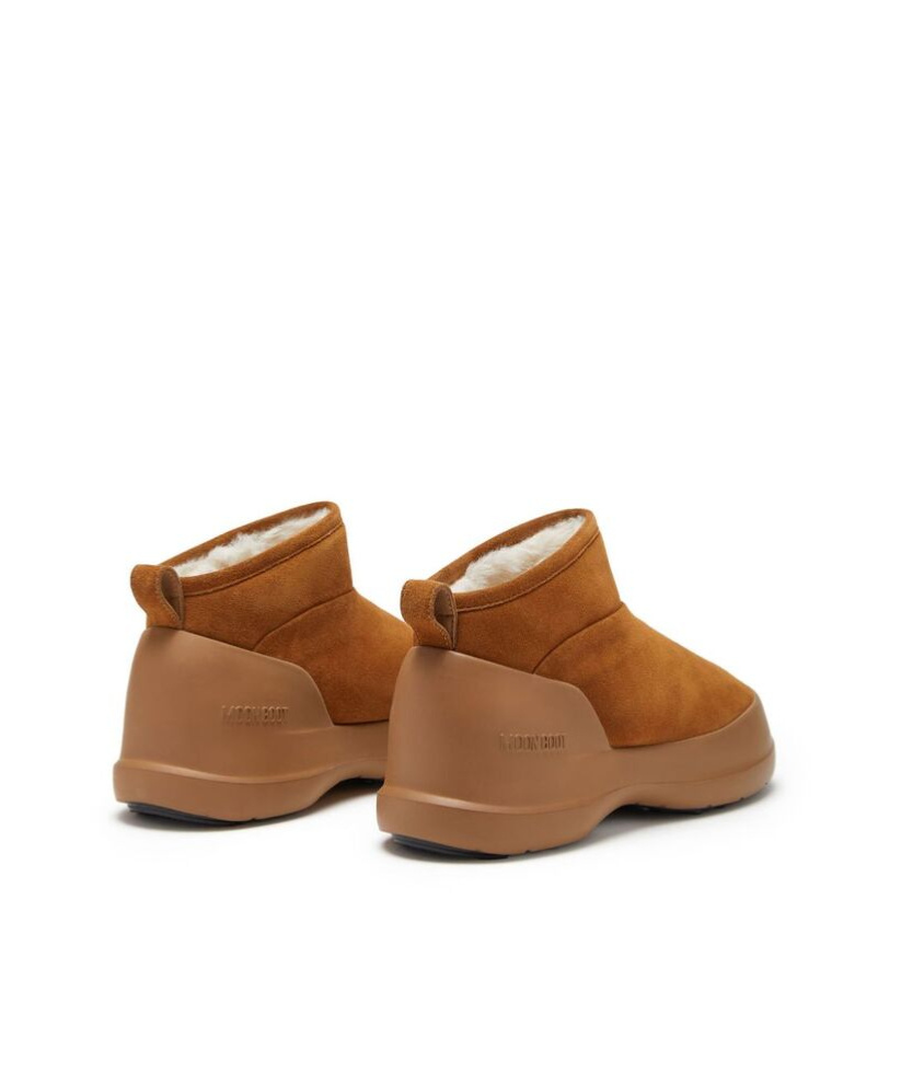 Moon Boot Suede Ankle Boots With Plush Fur Lining And Textured Sole In Brown