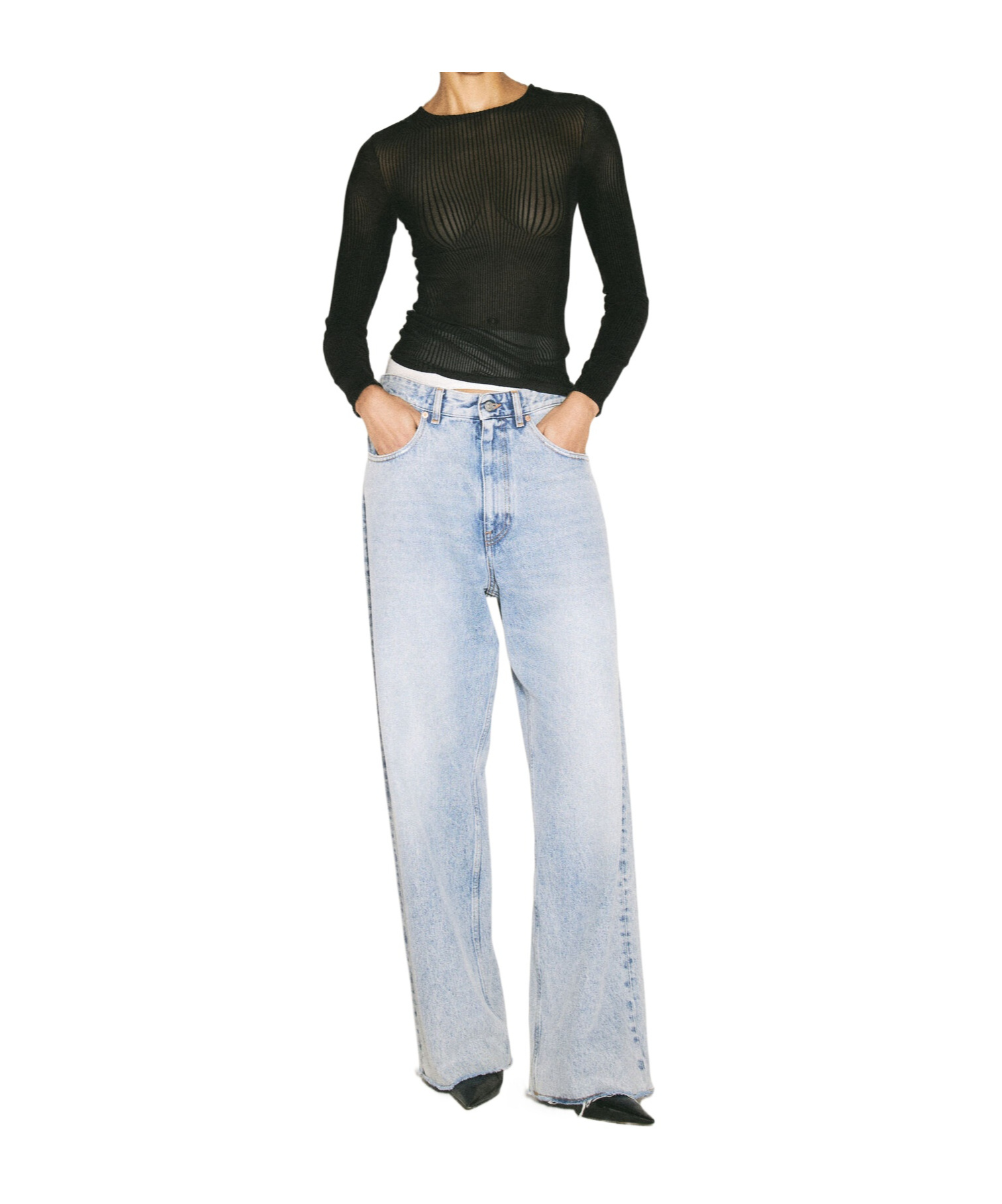 Jean Paul Gaultier Morphing Pinstripe Semi-sheer Top In White