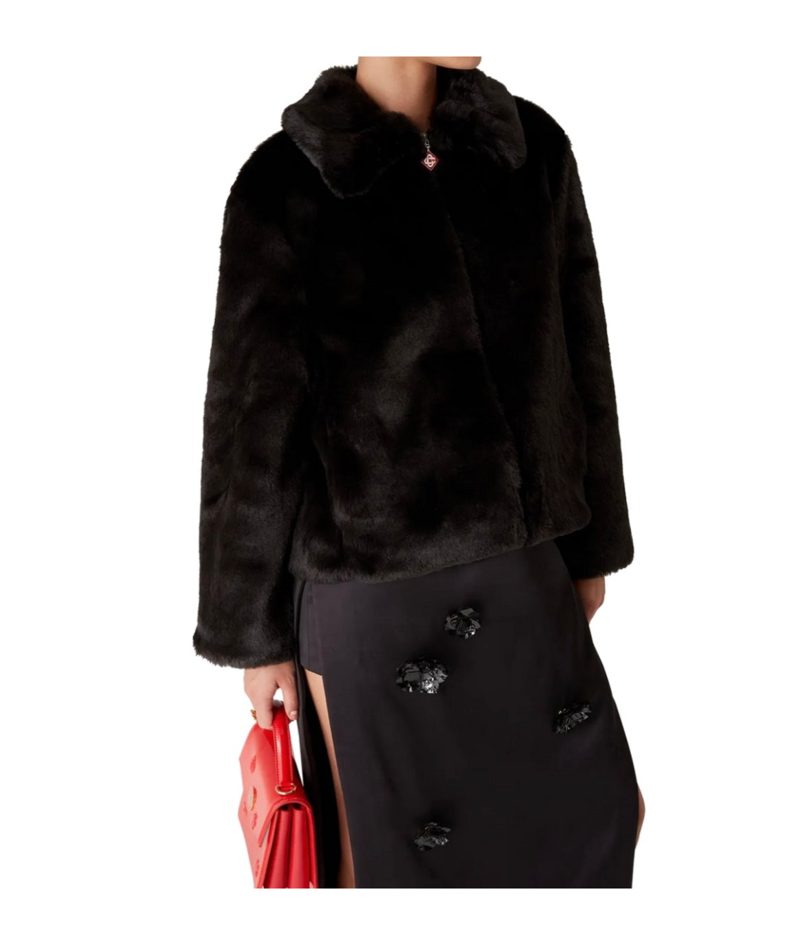 Casablanca Faux Fur Zipper Casual Jacket In Black