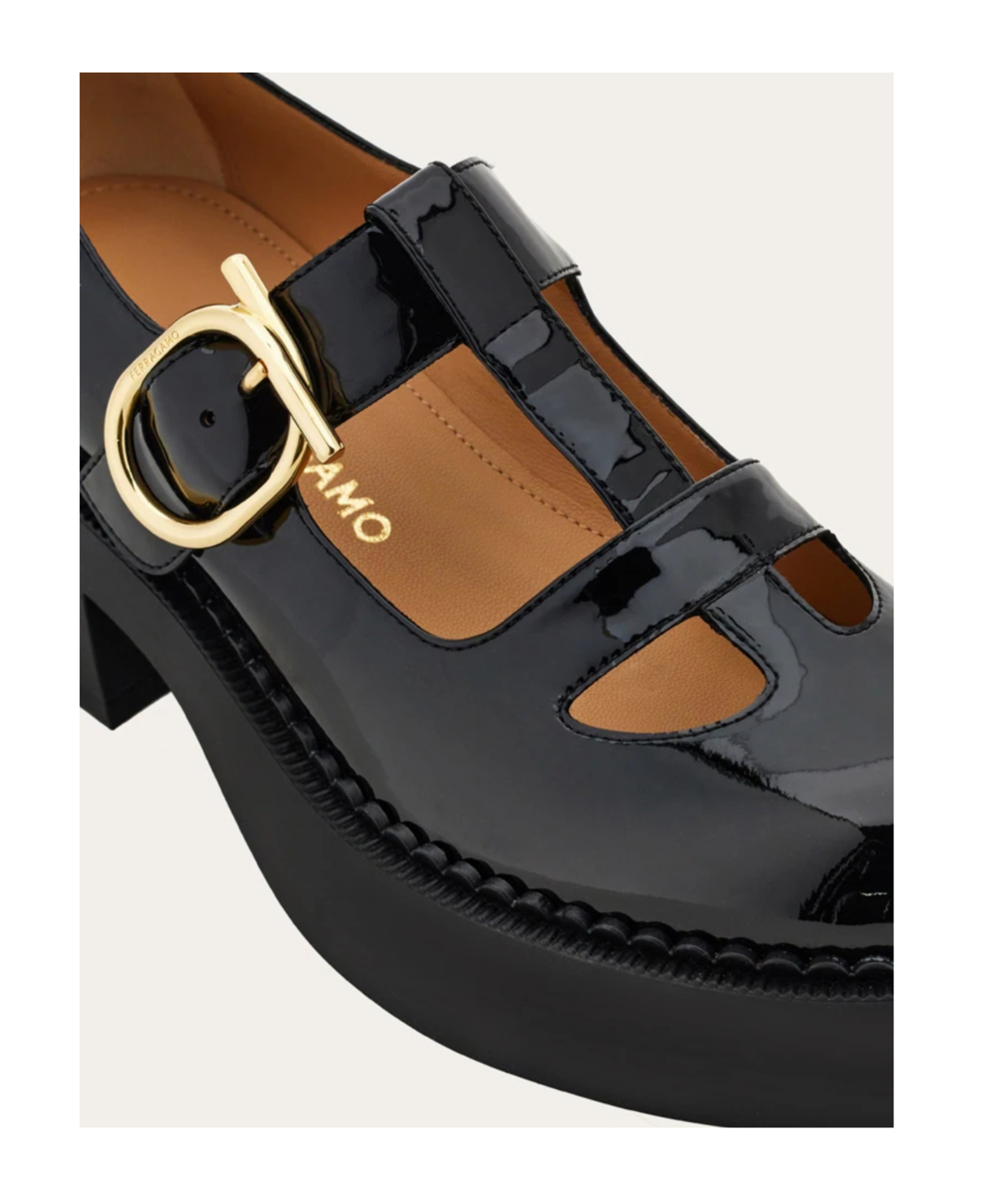 Ferragamo Leather Zoey Ballerinas Chunky Heel In Black