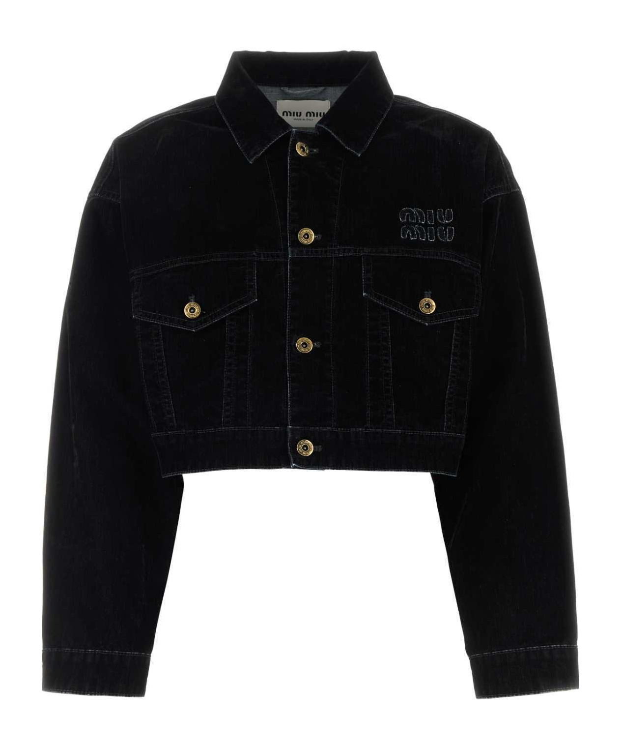Miu Miu Buttoned Cropped Velvet Jacket In Black
