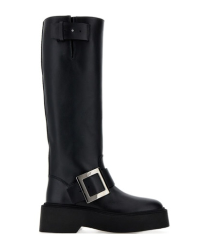Roger Vivier High Leather Knee-length Boots With Adjustable Side Strap In Black