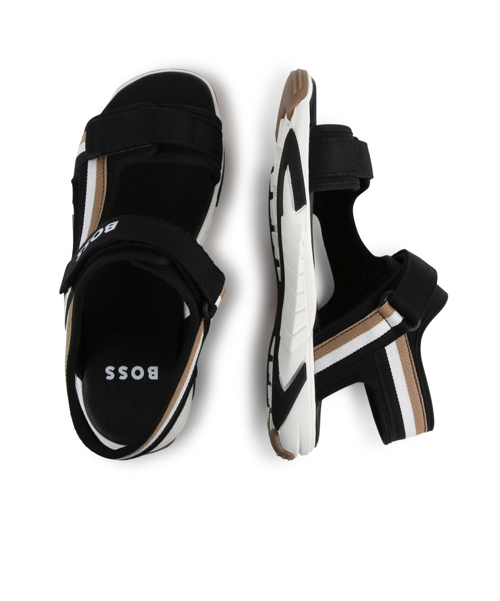 Hugo Boss Stripe-detail Touch-strap Sandals In Black