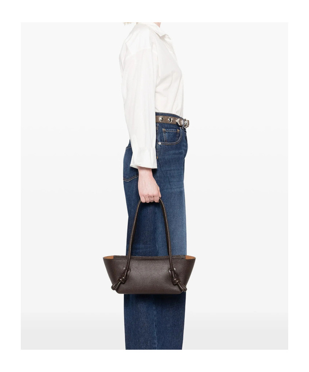 Hereu Textured Shoulder Bag Knotted Handles In Brown