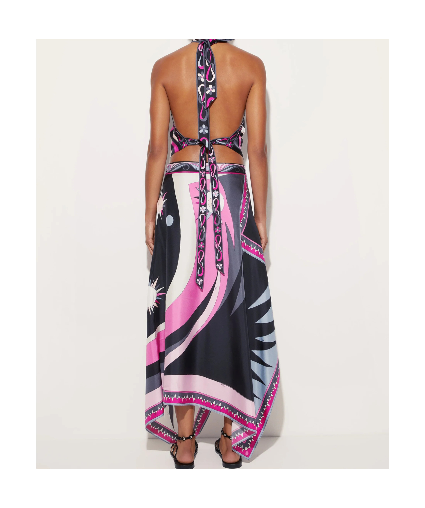 Emilio Pucci Stella Print Asymmetrical Midi Skirt In Black And Fuchsia