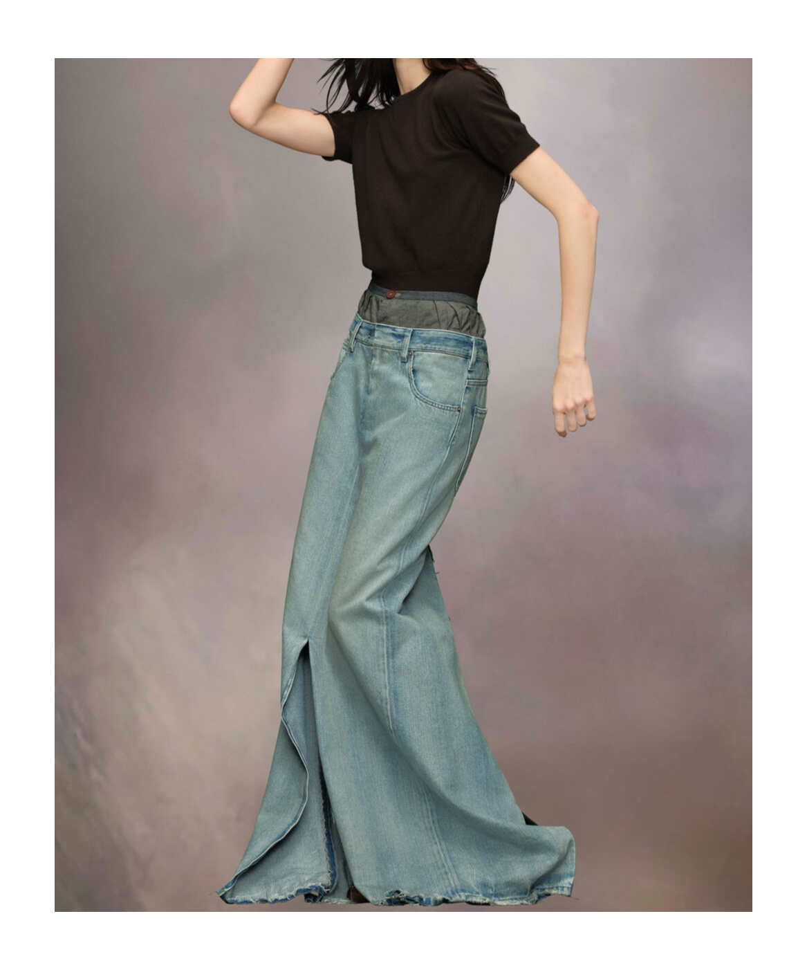 Maison Margiela Light Blue Long Skirt With Front Slit And Five Pocket Design In Denim Woman In Gray