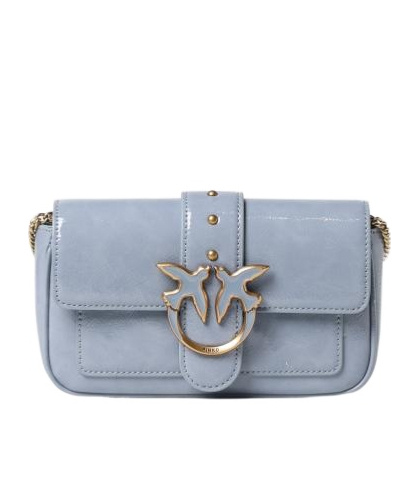 Pinko Love One Pocket Chained Shoulder Bag In Blue