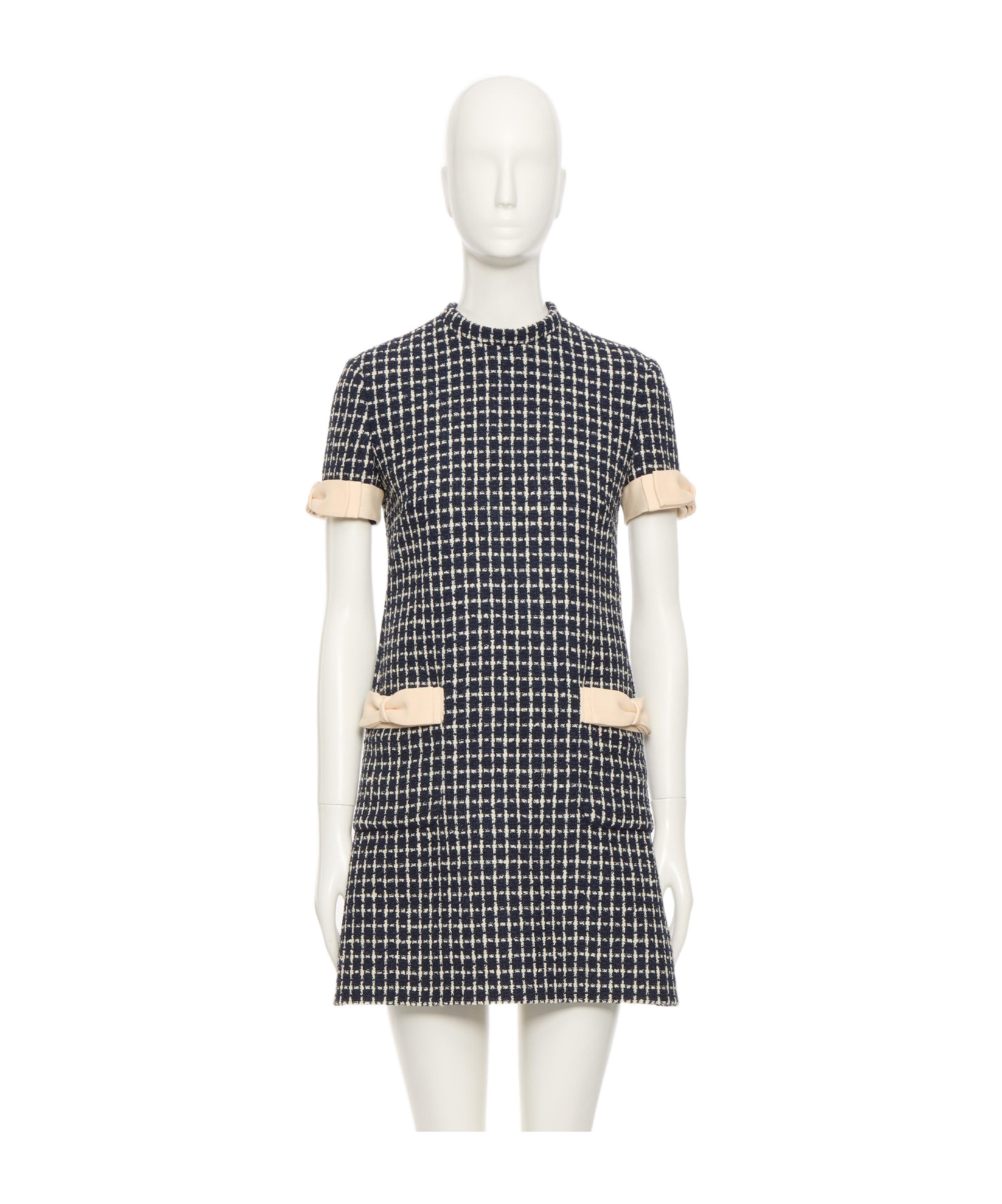 Valentino Bow-embellished Boucle Mini Dress In Black
