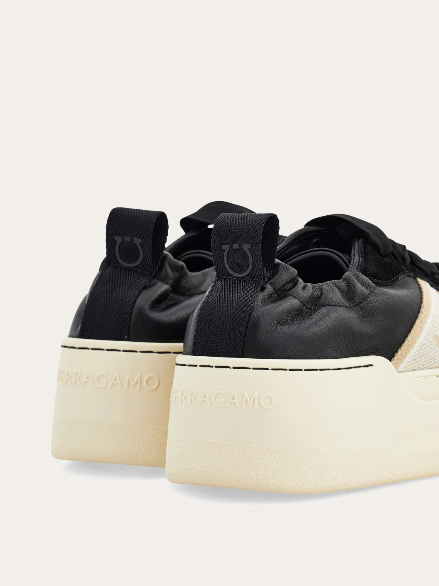 Ferragamo Black Sneakers With Platform Sole In Neutral