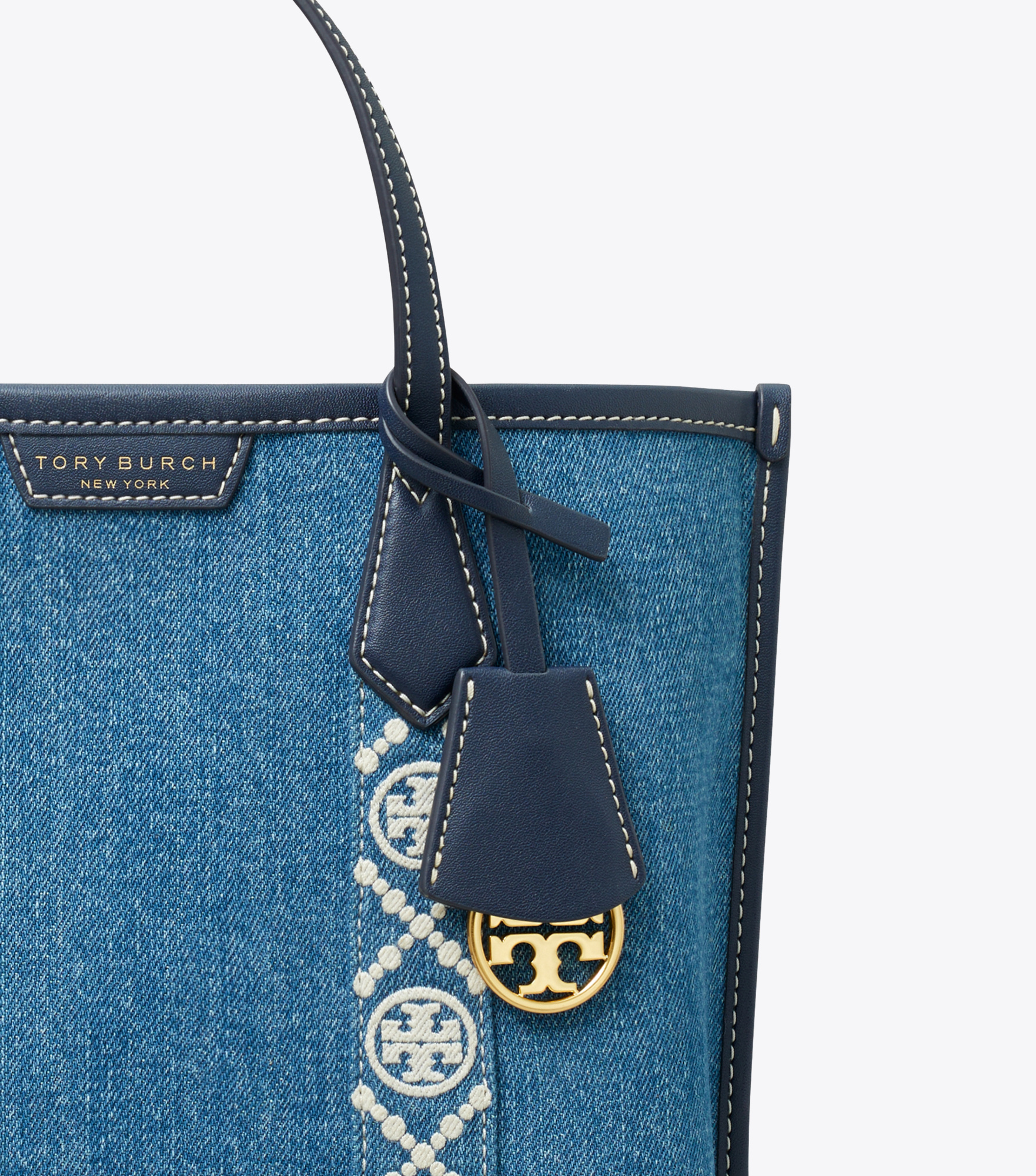 TORY BURCH LOGO-TAPE DENIM TOTE BAG