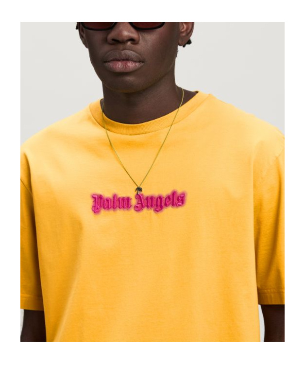 Palm Angels Solid Color Crew-neck T-shirt With Embroidered Logo In Multi