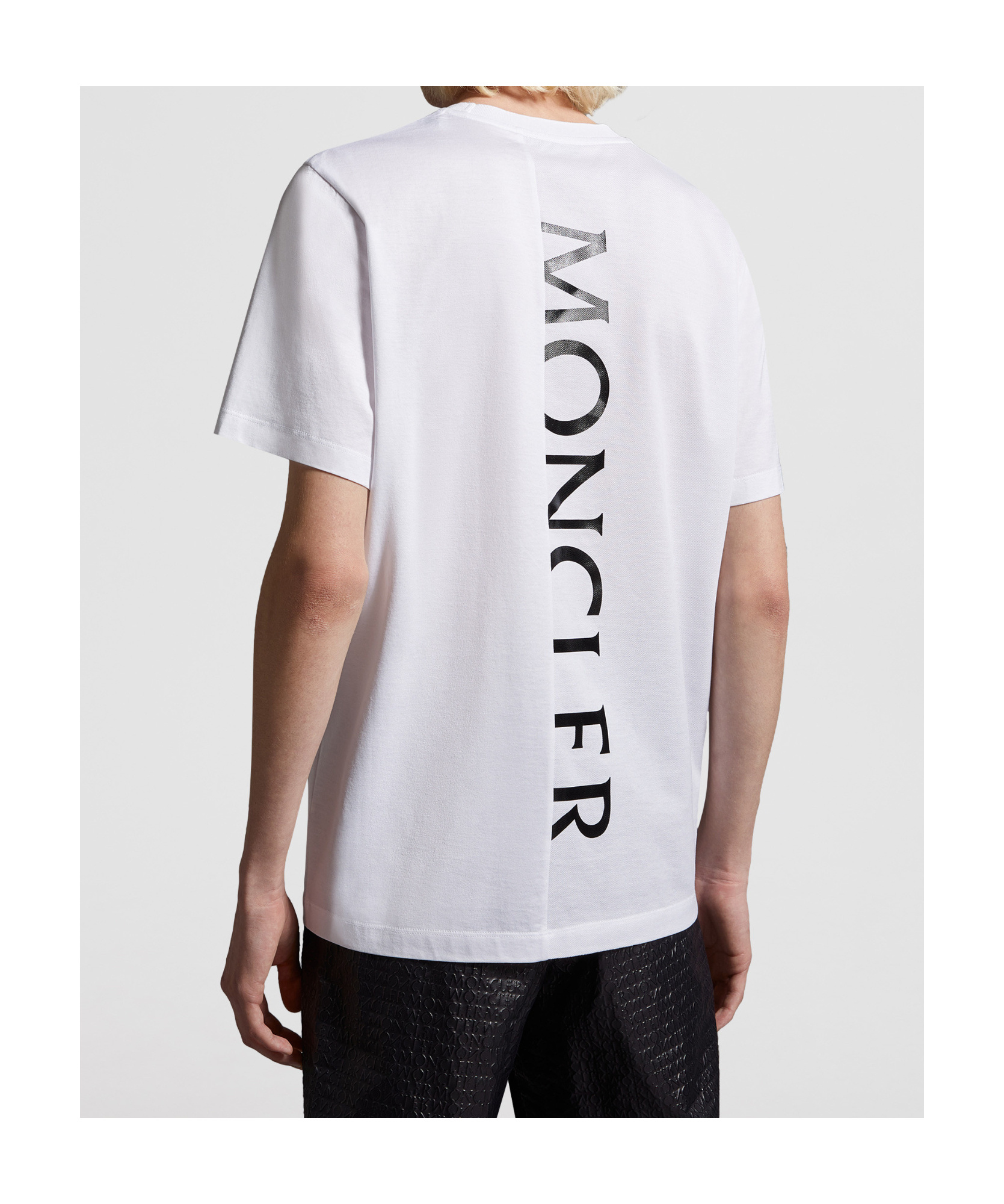 Shop Moncler Vertical Back Logo Cotton T-shirt In White